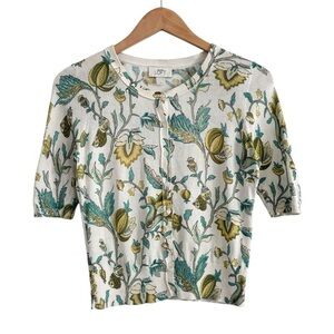 LOFT Botanical Print Short Sleeve Scoop Neck Cardigan